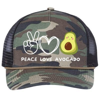 Peace Love Avocado Retro Avocado Lover Fruit Lover Retro Rope Trucker Hat Cap