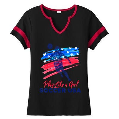 Play Like A Girl USA Soccer Team Shirt USA Womens Football Ladies Halftime Notch Neck Tee