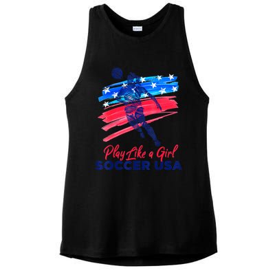 Play Like A Girl USA Soccer Team Shirt USA Womens Football Ladies PosiCharge Tri-Blend Wicking Tank