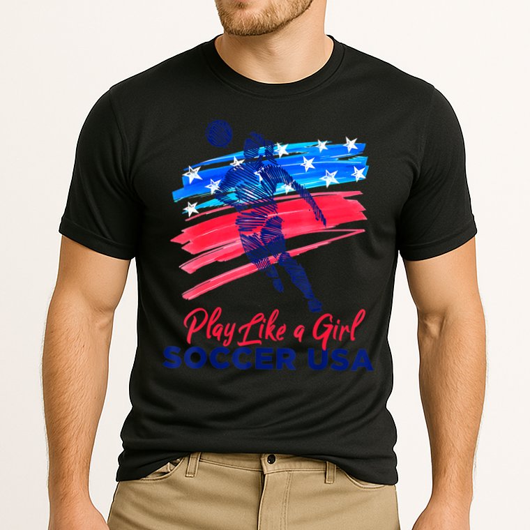 Play Like A Girl USA Soccer Team Shirt USA Womens Football Cooling Performance Crew T-Shirt