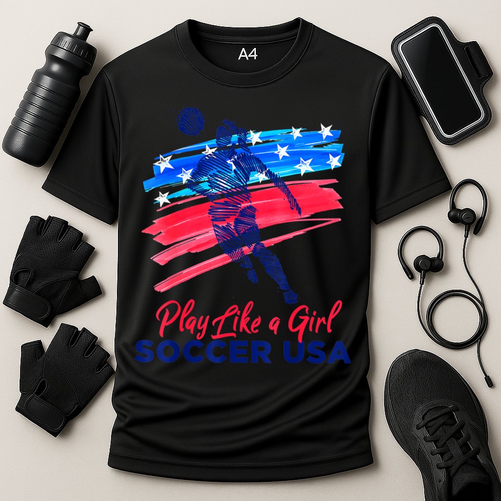 Play Like A Girl USA Soccer Team Shirt USA Womens Football Cooling Performance Crew T-Shirt