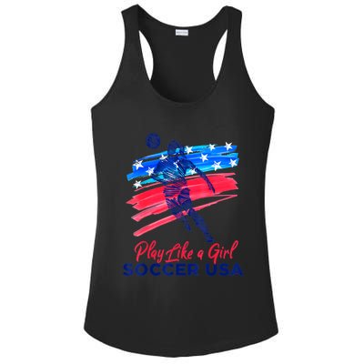 Play Like A Girl USA Soccer Team Shirt USA Womens Football Ladies PosiCharge Competitor Racerback Tank