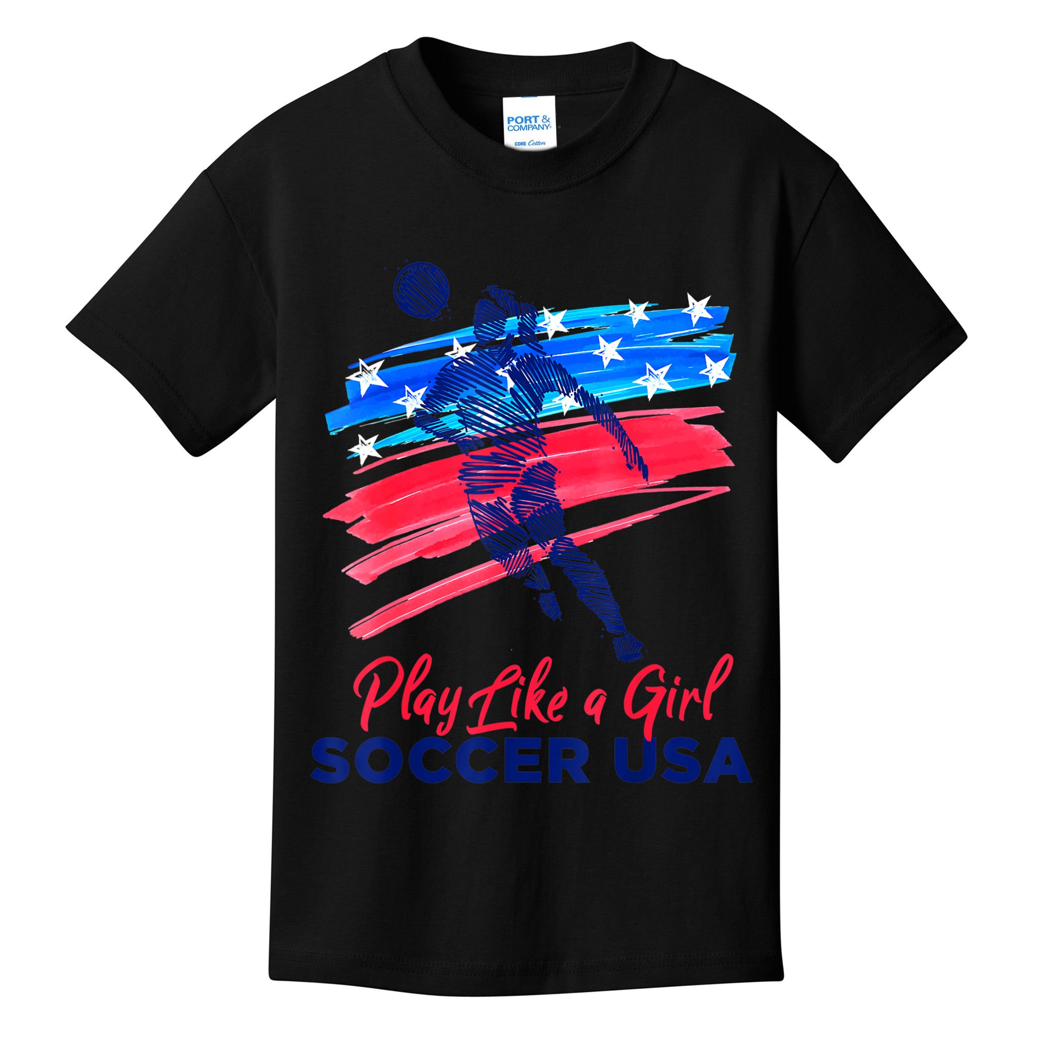 Play Like A Girl USA Soccer Team Shirt USA Womens Football Kids T-Shirt