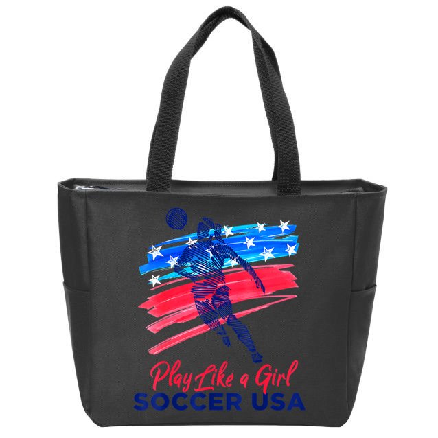 Play Like A Girl USA Soccer Team Shirt USA Womens Football Zip Tote Bag