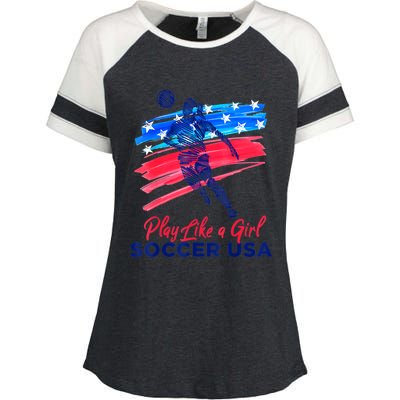 Play Like A Girl USA Soccer Team Shirt USA Womens Football Enza Ladies Jersey Colorblock Tee