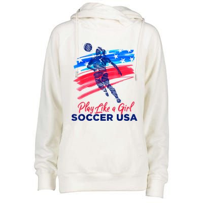 Play Like A Girl USA Soccer Team Shirt USA Womens Football Womens Funnel Neck Pullover Hood