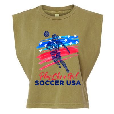 Play Like A Girl USA Soccer Team Shirt USA Womens Football Garment-Dyed Women's Muscle Tee