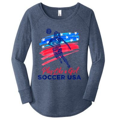 Play Like A Girl USA Soccer Team Shirt USA Womens Football Women's Perfect Tri Tunic Long Sleeve Shirt