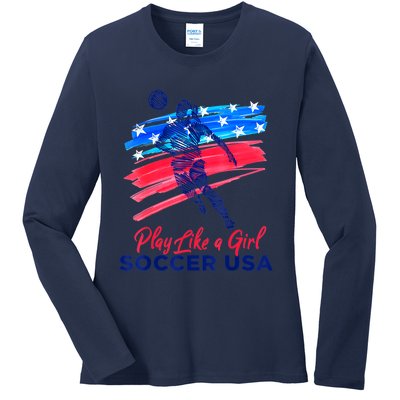 Play Like A Girl USA Soccer Team Shirt USA Womens Football Ladies Long Sleeve Shirt