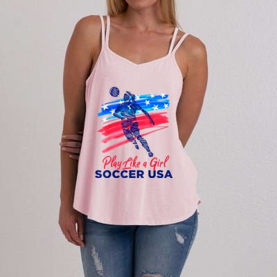 Play Like A Girl USA Soccer Team Shirt USA Womens Football Women's Strappy Tank