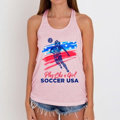 Play Like A Girl USA Soccer Team Shirt USA Womens Football Women's Knotted Racerback Tank