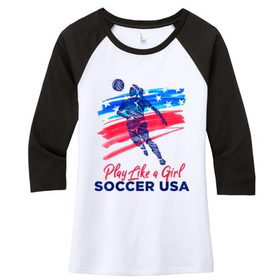 Play Like A Girl USA Soccer Team Shirt USA Womens Football Women's Tri-Blend 3/4-Sleeve Raglan Shirt