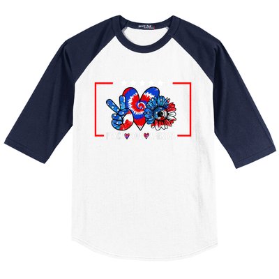 Peace Love America Sunflower Patriotic Tie Dye 4th Of July Cool Gift Baseball Sleeve Shirt