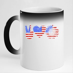 Peace Love America With Usa Flag And Sunflower 4th Of July Gift 11oz Black Color Changing Mug