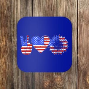 Peace Love America With Usa Flag And Sunflower 4th Of July Gift Coaster