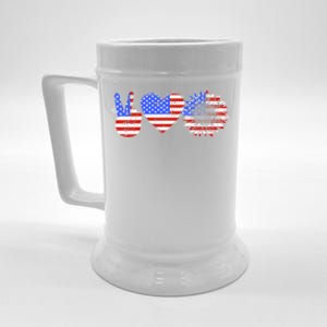 Peace Love America With Usa Flag And Sunflower 4th Of July Gift Beer Stein