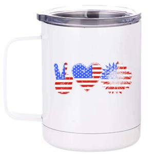 Peace Love America With Usa Flag And Sunflower 4th Of July Gift 12 oz Stainless Steel Tumbler Cup