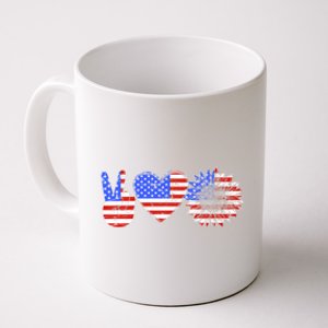 Peace Love America With Usa Flag And Sunflower 4th Of July Gift Coffee Mug