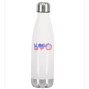 Peace Love America With Usa Flag And Sunflower 4th Of July Gift Stainless Steel Insulated Water Bottle