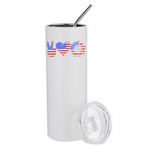 Peace Love America With Usa Flag And Sunflower 4th Of July Gift Stainless Steel Tumbler