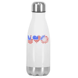 Peace Love America With Usa Flag And Sunflower 4th Of July Gift Stainless Steel Insulated Water Bottle