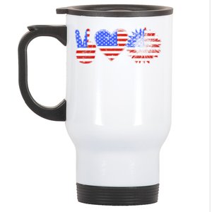 Peace Love America With Usa Flag And Sunflower 4th Of July Gift Stainless Steel Travel Mug