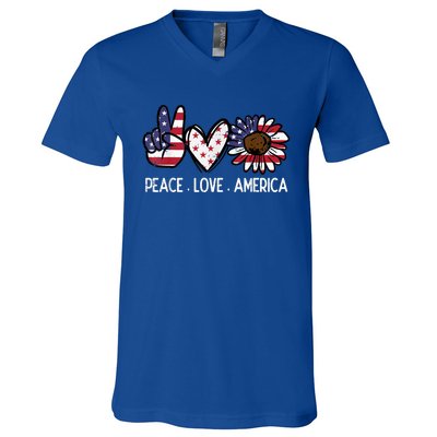 Peace Love America Us Flag Fourth 4th Of July Patriot Gift V-Neck T-Shirt