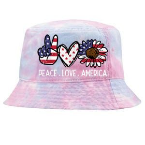 Peace Love America Us Flag Fourth 4th Of July Patriot Gift Tie-Dyed Bucket Hat