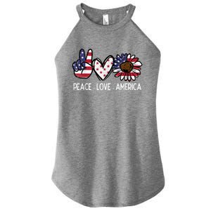 Peace Love America Us Flag Fourth 4th Of July Patriot Gift Women's Perfect Tri Rocker Tank