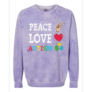 Peace Love Autism Awareness Day Acceptance Autistic Puzzle Meaningful Gift Colorblast Crewneck Sweatshirt