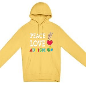 Peace Love Autism Awareness Day Acceptance Autistic Puzzle Meaningful Gift Premium Pullover Hoodie