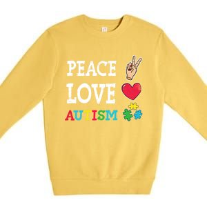 Peace Love Autism Awareness Day Acceptance Autistic Puzzle Meaningful Gift Premium Crewneck Sweatshirt