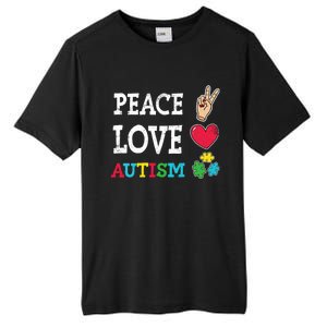 Peace Love Autism Awareness Day Acceptance Autistic Puzzle Meaningful Gift Tall Fusion ChromaSoft Performance T-Shirt