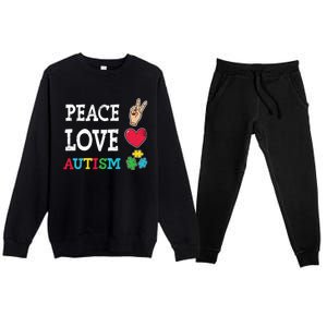 Peace Love Autism Awareness Day Acceptance Autistic Puzzle Meaningful Gift Premium Crewneck Sweatsuit Set