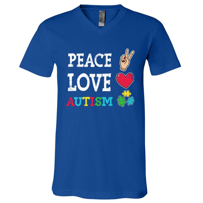 Peace Love Autism Awareness Day Acceptance Autistic Puzzle Meaningful Gift V-Neck T-Shirt