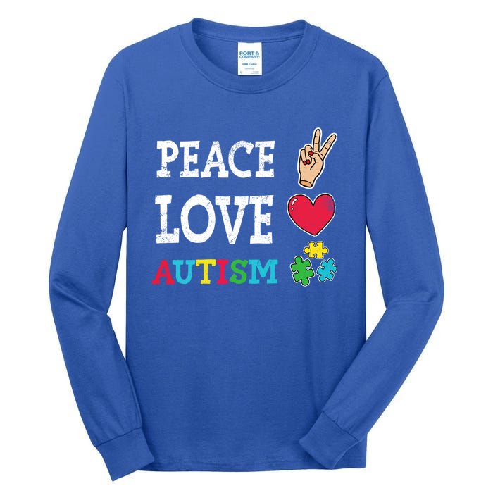 Peace Love Autism Awareness Day Acceptance Autistic Puzzle Meaningful Gift Tall Long Sleeve T-Shirt