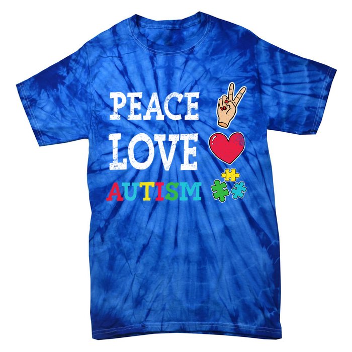 Peace Love Autism Awareness Day Acceptance Autistic Puzzle Meaningful Gift Tie-Dye T-Shirt