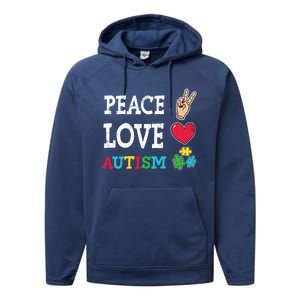 Peace Love Autism Awareness Day Acceptance Autistic Puzzle Meaningful Gift Performance Fleece Hoodie