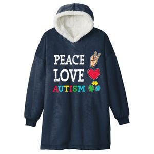 Peace Love Autism Awareness Day Acceptance Autistic Puzzle Meaningful Gift Hooded Wearable Blanket