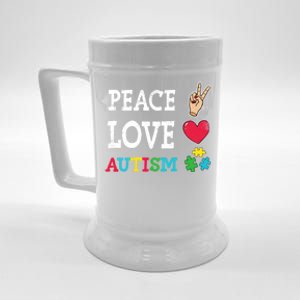 Peace Love Autism Awareness Day Acceptance Autistic Puzzle Meaningful Gift Beer Stein