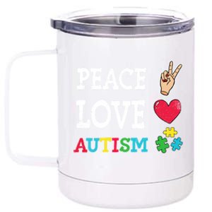 Peace Love Autism Awareness Day Acceptance Autistic Puzzle Meaningful Gift 12 oz Stainless Steel Tumbler Cup