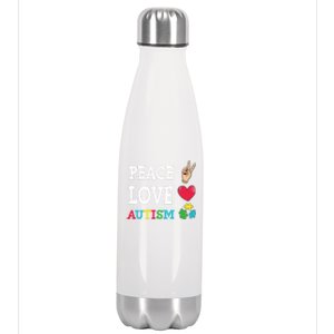 Peace Love Autism Awareness Day Acceptance Autistic Puzzle Meaningful Gift Stainless Steel Insulated Water Bottle