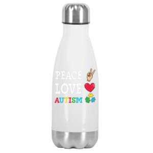 Peace Love Autism Awareness Day Acceptance Autistic Puzzle Meaningful Gift Stainless Steel Insulated Water Bottle