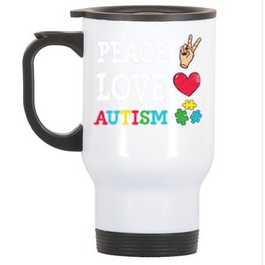 Peace Love Autism Awareness Day Acceptance Autistic Puzzle Meaningful Gift Stainless Steel Travel Mug