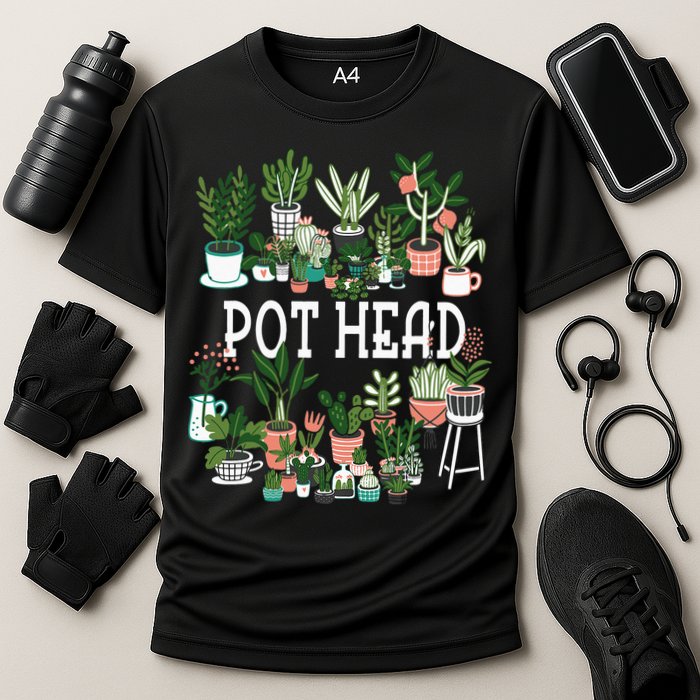 Plant Lover And Gardener Pot Head Succulent Cooling Performance Crew T-Shirt
