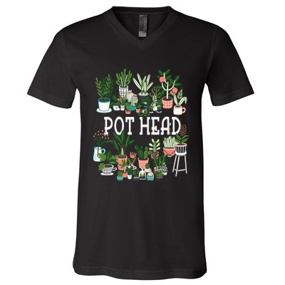 Plant Lover And Gardener Pot Head Succulent V-Neck T-Shirt