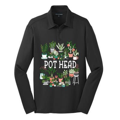 Plant Lover And Gardener Pot Head Succulent Silk Touch Performance Long Sleeve Polo