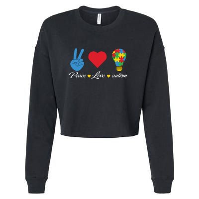 Peace Love Autism Awareness Month Puzzle Gift Cropped Pullover Crew