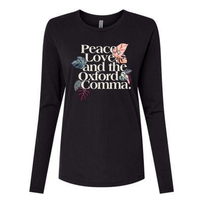 Peace Love And The Comma Grammar Lover Womens Cotton Relaxed Long Sleeve T-Shirt