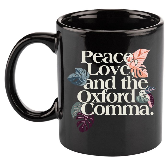 Peace Love And The Comma Grammar Lover 11oz C Handle Ceramic Mug